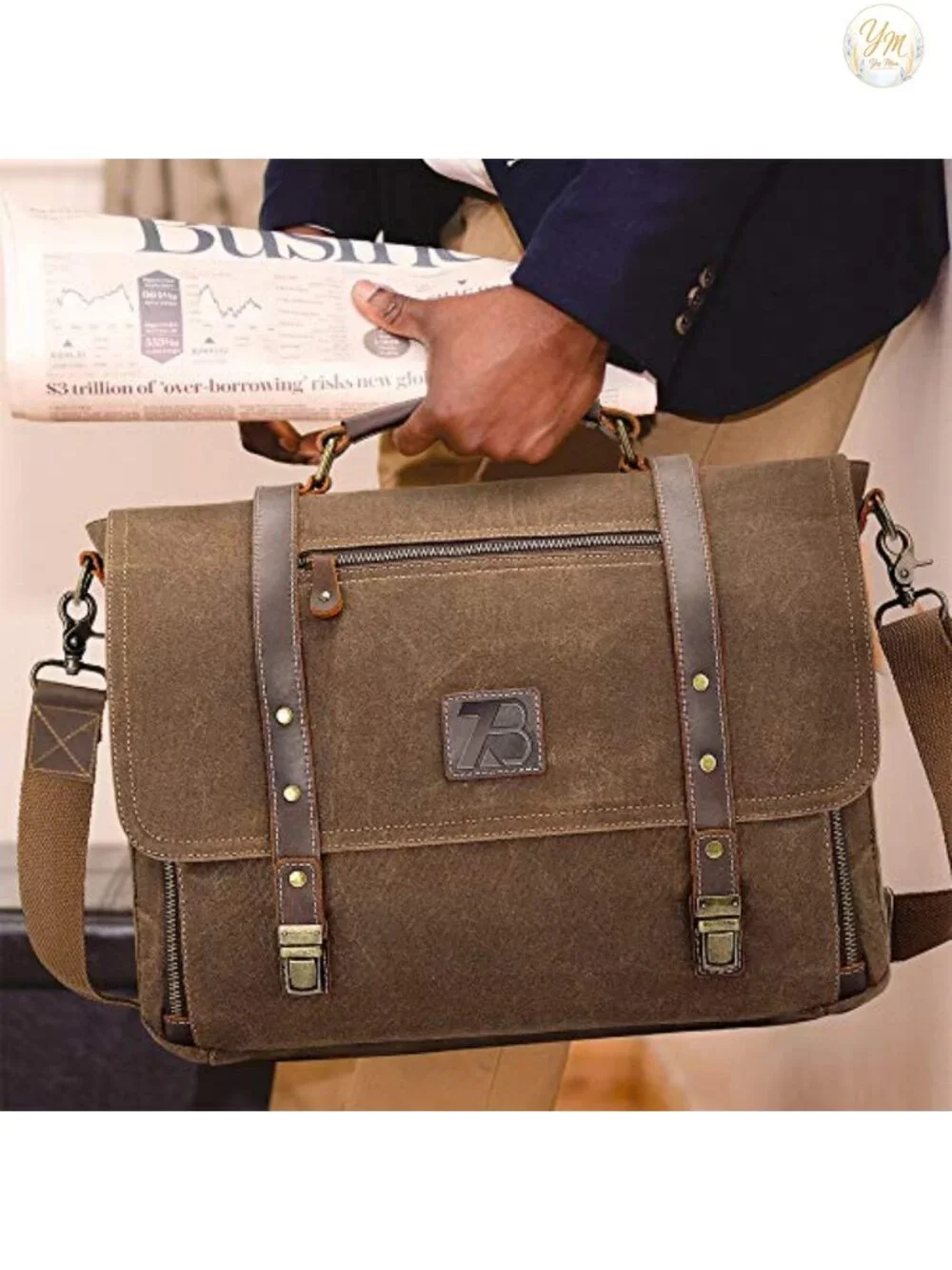 Vintage Genuine Leather Laptop Messenger Bag 15.6 Inch Men's Waterproof Waxed